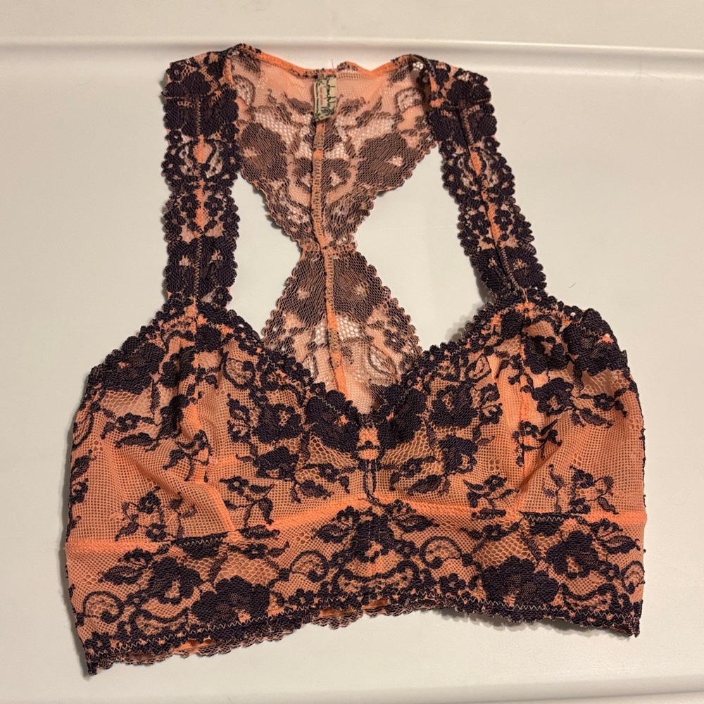 Free People Lace Racerback Bralette Wild Roses Galloon Lace Bralette